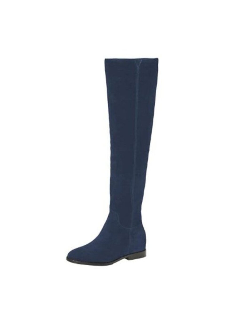 Pazzion Womens Almond Toe Knee High Boot with Partial Zippers Stretchy Cold Blue